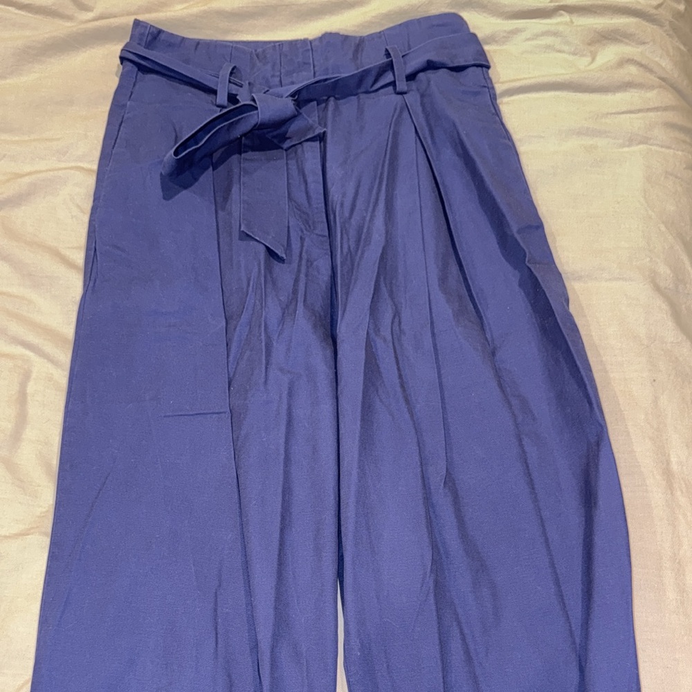 H&M Blue Tie-Waist Cropped Pants